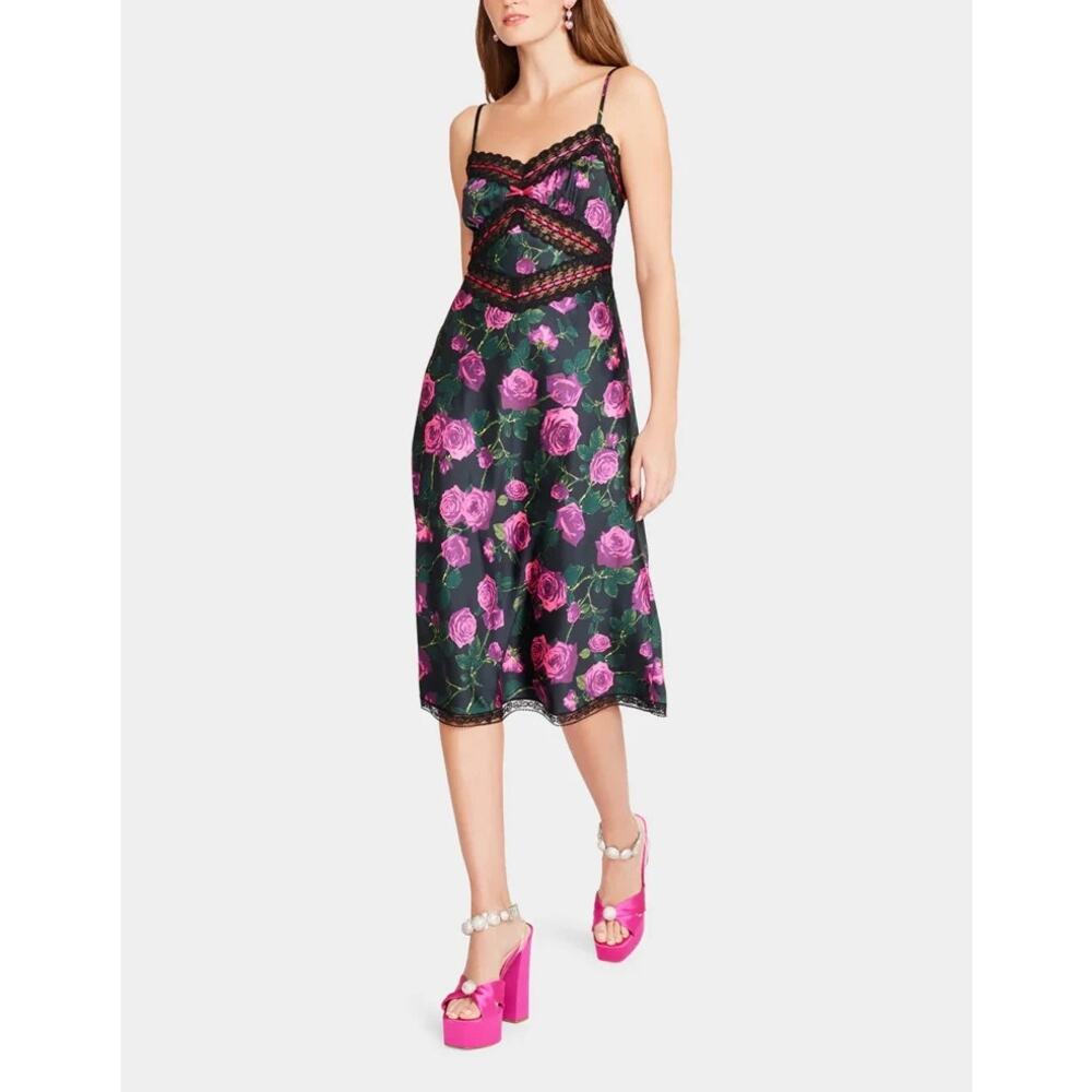 Betsey Johnson Hollywood Rose Midi Dress XS Slip Vintage Inspired Romantic Lace